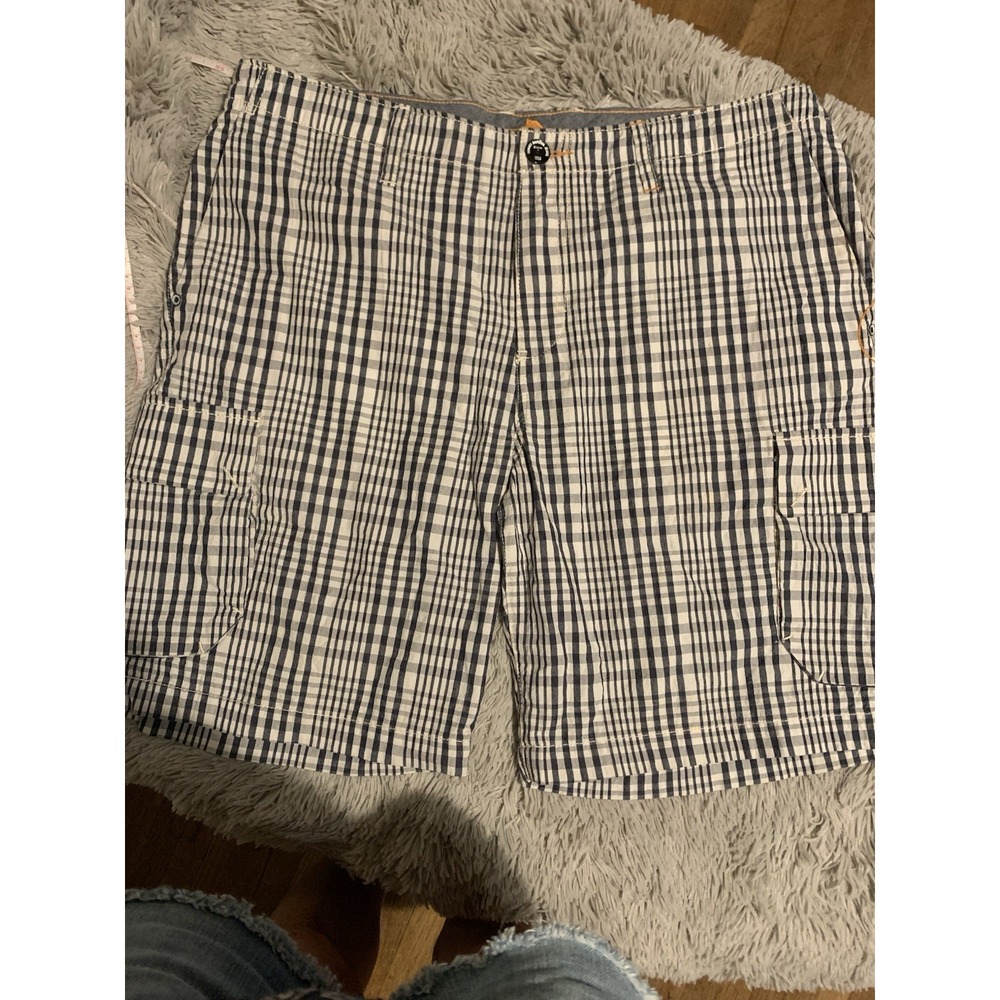 Tommy Bahama Jeans Cargo Shorts Mens 36 Blue Plaid Cotton Boardshort